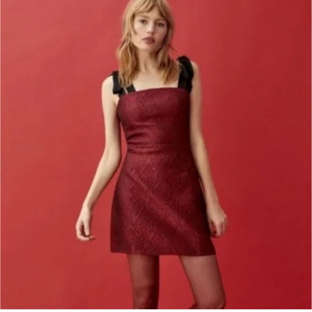 Reformation Red Black Brocade Mini Dress